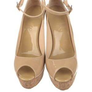 NWOB Jimmy Choo Beige Peep Toe Wedges